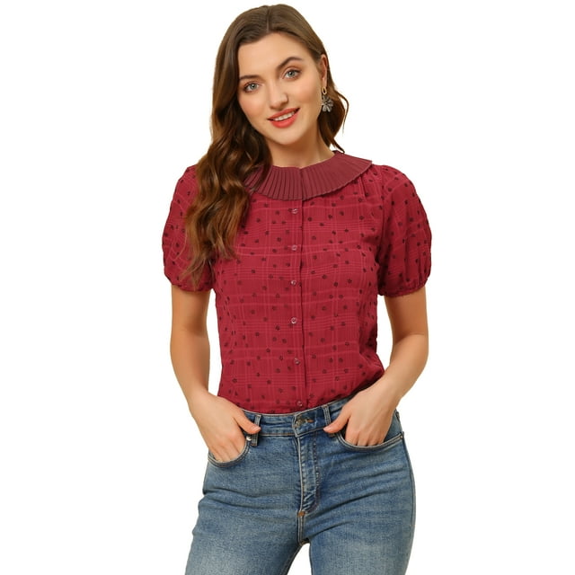 INSPIRE CHIC Chemise à Manches Bouffantes Florale pour Femmes avec Col Plissé et Boutons