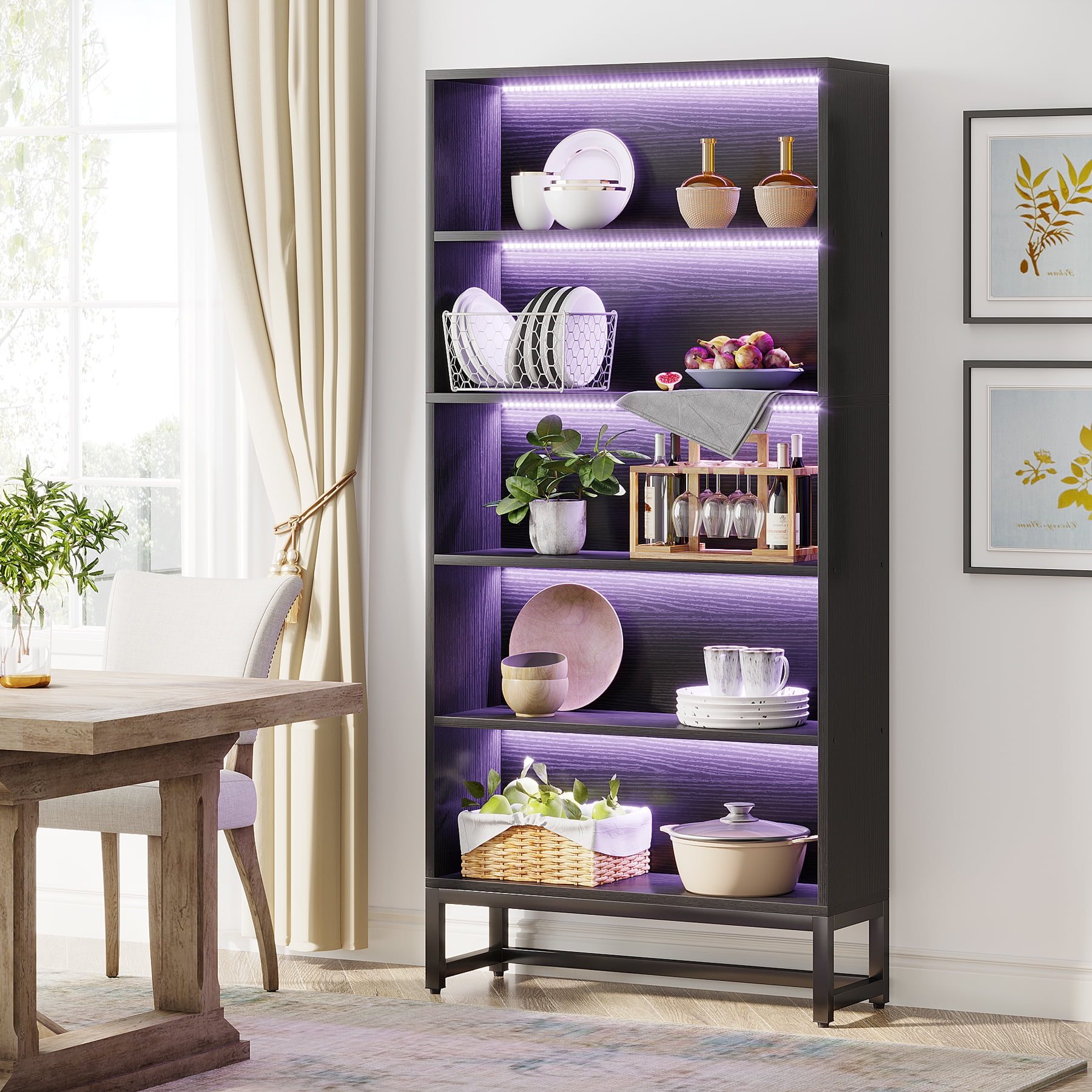 Tribesigns 70.8" Tall Bookcase with LED Lights, 5-Tier Large Bookshelf Heavy Duty Bookcases Organizer Free-Standing Library Bookshelf, Black