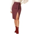 thumbnail image 6 of INSPIRE CHIC Women's Button Decor Split Belted Tie Waist Pencil Skirt, 6 of 7