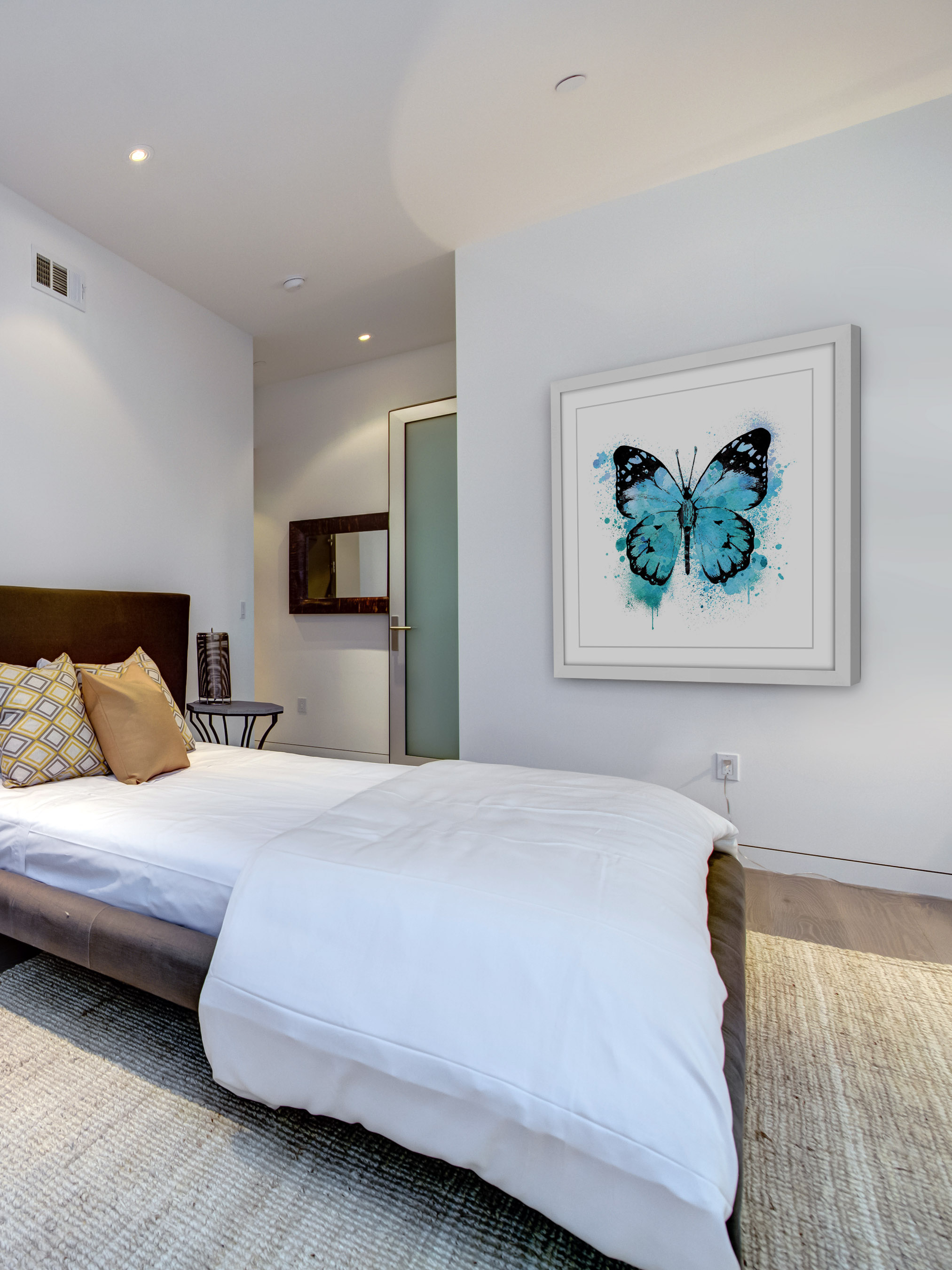 "Butterfly Black Blue" Framed Painting Print