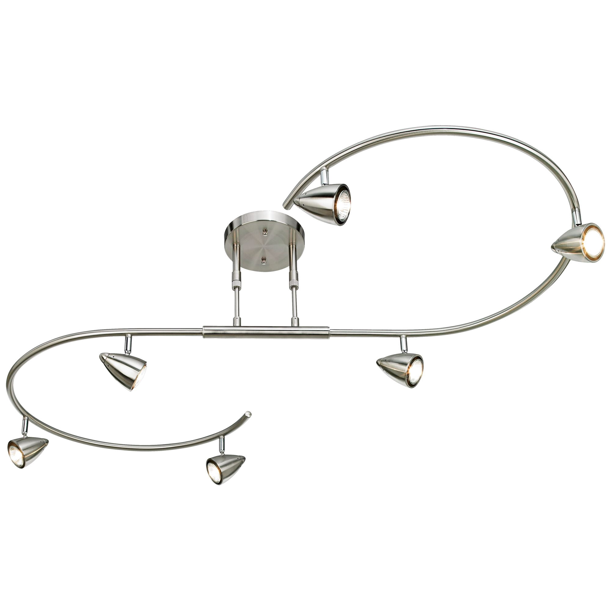 Pro Track Salazar S-Wave 6-Light Heads LED Ceiling Track Light Fixture Kit GU10 Brushed Nickel Finish Mid Century Modern 54" Wide