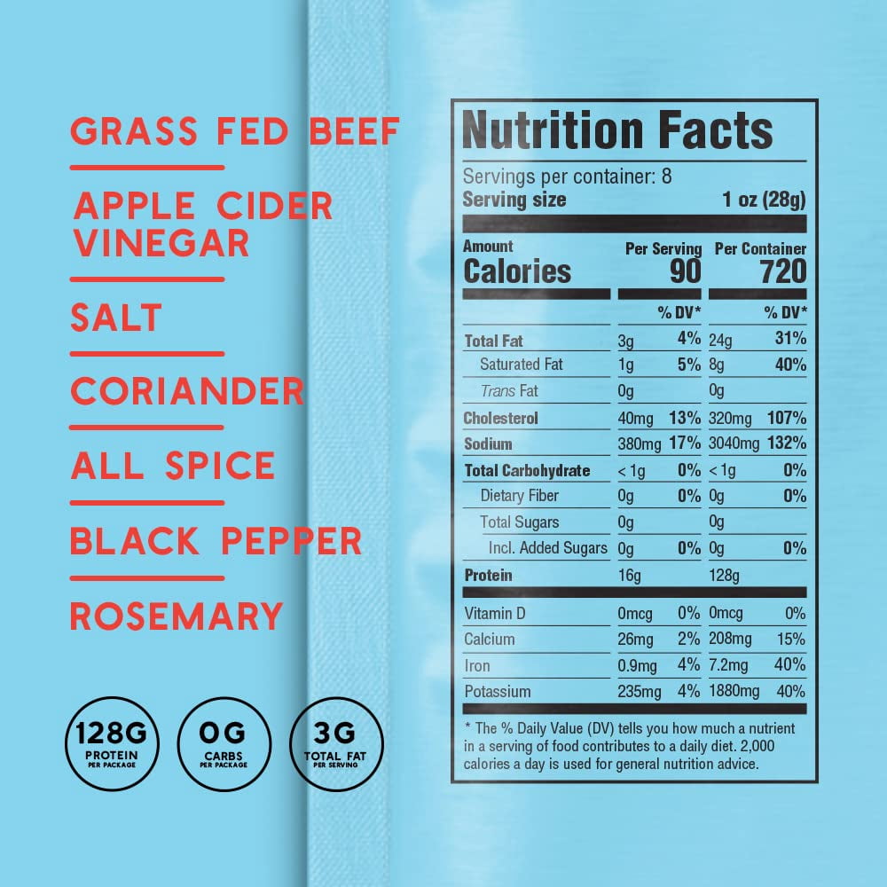 Brooklyn Biltong - Air Dried Grass Fed Beef Snack - Whole30 Approved, Paleo, Keto, Gluten Free, Sugar Free, Made in USA (Original)