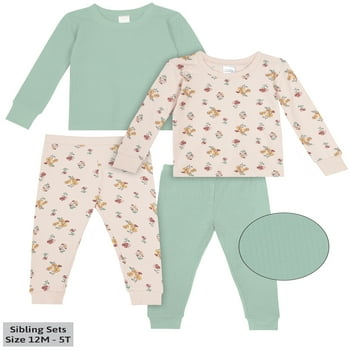 "Modern Moments by Gerber Baby & Toddler Girl Long Sleeve Snug Fit Cotton Pajamas, 4 Piece (12M-5T)"