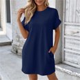thumbnail image 6 of Bosfbaoi T Shirt Dresses for Women Crew Neck Rolled Short Sleeve Loose Casual Tunic Dress with Side Pockets, 6 of 9