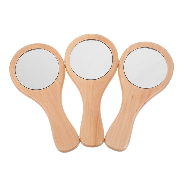 Espejo de maquillaje de mano de 3 piezas: mini espejos de belleza portátiles redondos con marco de madera para bolsos de viaje, afeitado y maquillaje para hombres y mujeres.