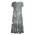 thumbnail image 7 of Womens 2025 Summer Casual Maxi Dresses Square Neck Short Sleeve Smocked A Line Floral Flowy Elegant Boho Dress, 7 of 7