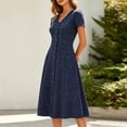 thumbnail image 5 of XUNKUSGA Womens Summer Dresses Classic Polka Dot V-Neck Short Sleeve Women's Dresses Fashion Slim Fit Button Down A Line Dresses for Women Floral Print Knee-Length Dress S-2XL Blue, 5 of 8