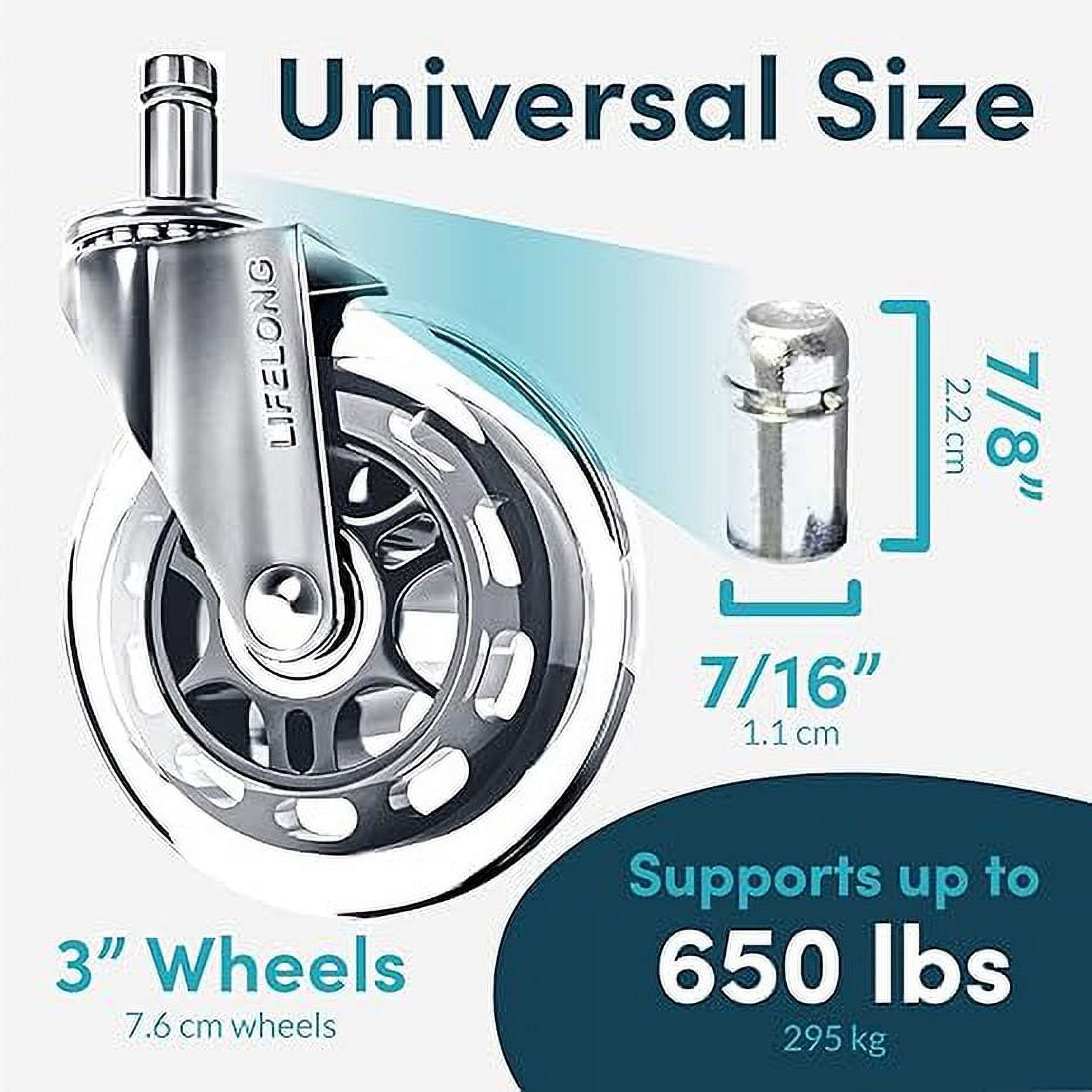 Lifelong Office Chair Caster Wheels, Easy Instalation with Safe Glide and Rollerblade Style for Wood, Carpet Floors, Tiles, Universal Fit, Set of 5