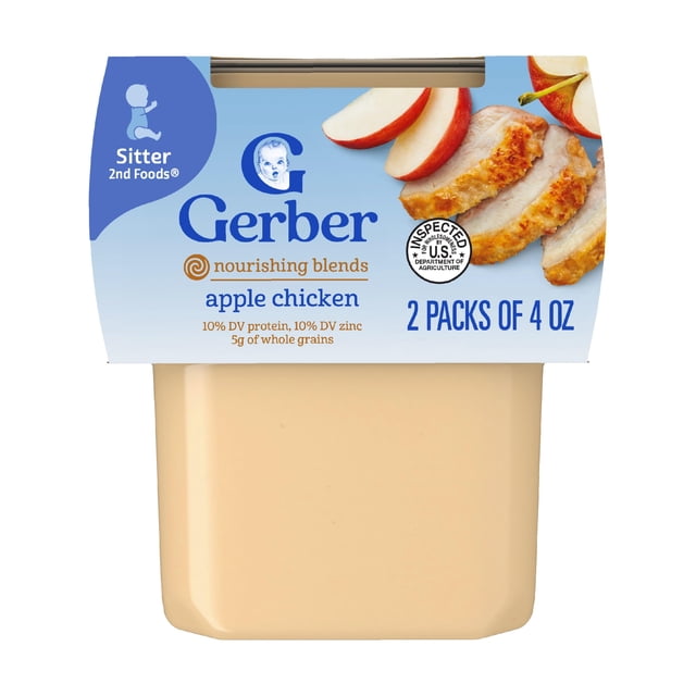 Papilla de Manzana y Pollo Gerber para Bebés 115 ml Paquete de 16