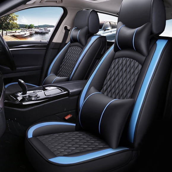 Leadwolf Car Seat Covers for Honda for CR-V 1997-2019 5 Seats Compatible Airbag Waterproof Front Rear Cushion Protector with Headrest Black and Blue