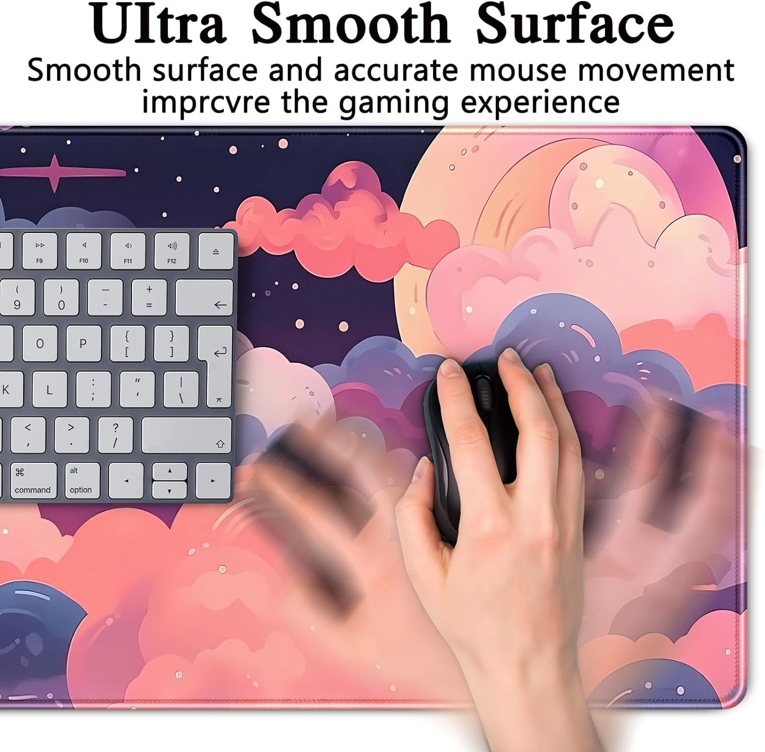 Cute Desk Mat Kawaii Clouds Pink Purple Desk Pad Anime XXL Large Mouse Pad Big Full Desk Gaming Mousepad Laptop Computer Keyboard Mouse Mat 31.5''X 15.7'' Cute Desk Decor Accessories