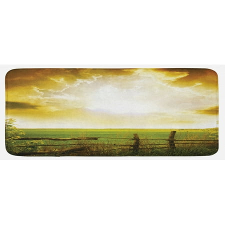 

Country Kitchen Mat Sunset on the Field at Summer Wooden Hedge Springtime Meadow Morning View Print Plush Decorative Kitchen Mat with Non Slip Backing 47 X 19 Green Yellow by Ambesonne