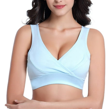HCURIBAD Wireless Bras Clearance! Womens Nursing Maternity Bra Front Wraps Breathable Wire Sleep Nursing Bra Breastfeeding Tank Maternity Bras  Seamless Bra  Backless Bra  Bras for Women Blue 3XL