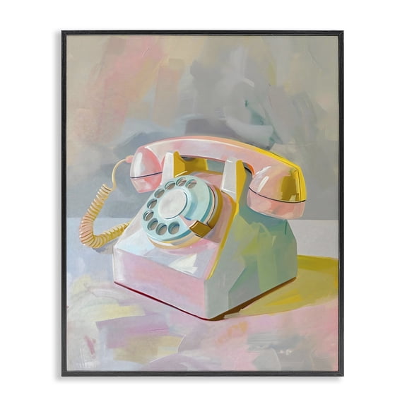 Stupell Industries Eclectic Retro Telephone in Pastels Black Framed Giclee Art, 11 x 14, by The Prints Vibe
