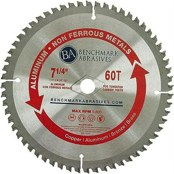 Benchmark Abrasives 7-1/4" TCT Saw Blade with 5/8" Arbor, Circular Saw Blades for Cutting Plastic Aluminum Non-Ferrous Metals Fiberglass, Smooth Cutting ‎(7-1/4" - 60 Teeth)