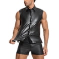 thumbnail image 7 of Men's Faux Leather Tank Top Slim Fit Button Down Shirt Top Sleeveless Casual Streetwear Top, 7 of 7
