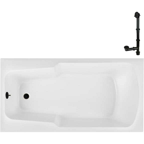 Streamline N-4200-724-BL 66 in. x 34 in. Acrylic Soaking Drop-In Bathtub in Glossy White, With External Drain in Matte Black