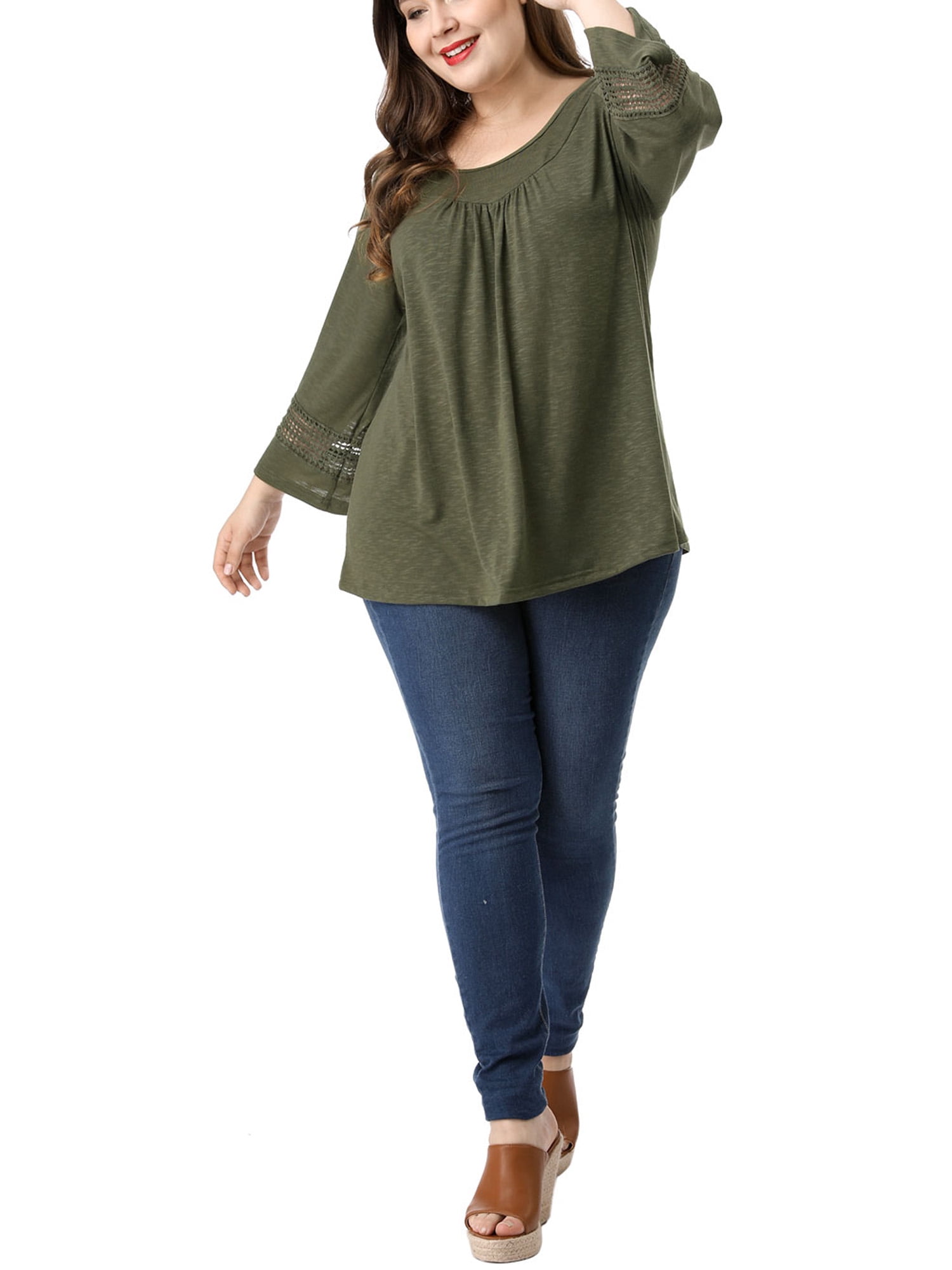DARING DIVA Women's Plus Size Winter Kimono Long Sleeve Casual Top 3X Green
