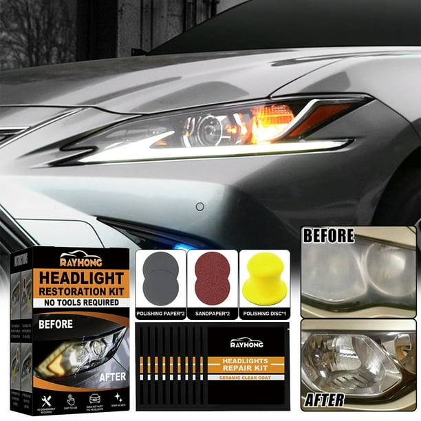 Kit de restauración de faros cerámicos - Restauración profesional en 3 pasos, removedor de oxidación y toallitas para recubrimiento cerámico, no se necesitan herramientas eléctricas
