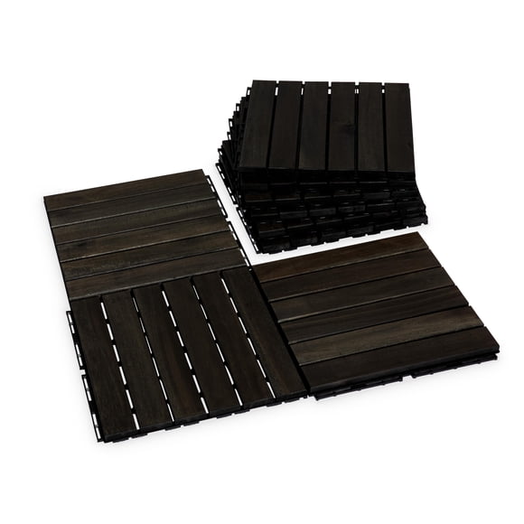 Deck Tiles VICTORY RELAX - Suelo de madera de acacia, 9 unidades, VR, color negro