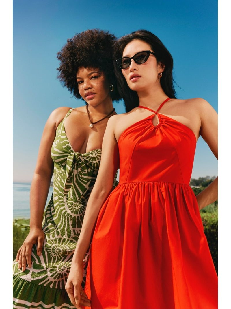 Free Assembly Women's Sleeveless Halter Fit and Flare Cotton Mini Dress, XS-XXL Free Assembly Women's Sleeveless Halter Fit and Flare Cotton Mini Dress, XS-XXL