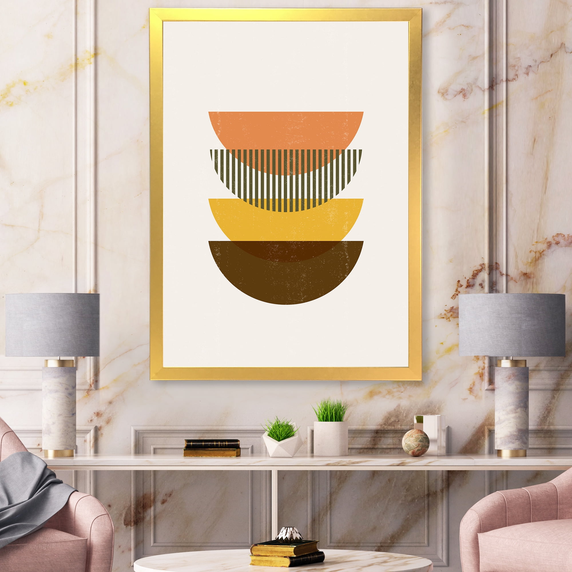 Designart 'Half Moons In Earth Tones Abstract Geometric Art' Modern Framed Art Print