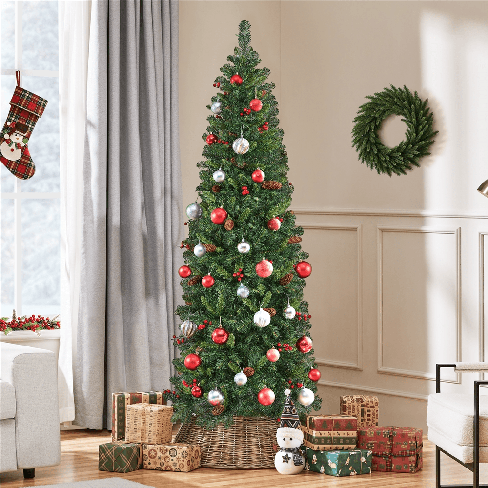 Alden Design 6ft Pre-lit Artificial Christmas Tree with Pinecones, Green