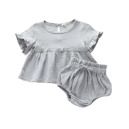 

Fesfesfes Toddler Baby Girl Cotton Solid Color Comfortable Climbing Clothes Two-piece Suit
