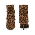 thumbnail image 2 of BLISSFUL STEP Women's Ankle Boots Faux Suede Pointed Toe Stiletto Heel Slouch Side Zipper Boots Leopard 8, 2 of 6