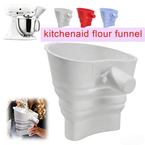 Flour Funnel for Kitchenaid Stand Mixer,Silicone Flour Funnel Attachment,Collapsible and Foldable,Non-Stick,Heat-Resistant,Dishwasher Safe for Seamless Flour Transfer