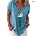 thumbnail image 1 of Sonducket Camiseta de mujer con cuello en V y estampado de flores, manga corta, tela suelta Prendas para la parte inferior del cuerpo azul XXL, 1 of 3