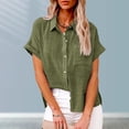 thumbnail image 2 of Blusa básica de mujer de manga corta con cuello vuelto de algodón y lino con cuello en V para uso diario FLhrweasw Nuevo, 2 of 9