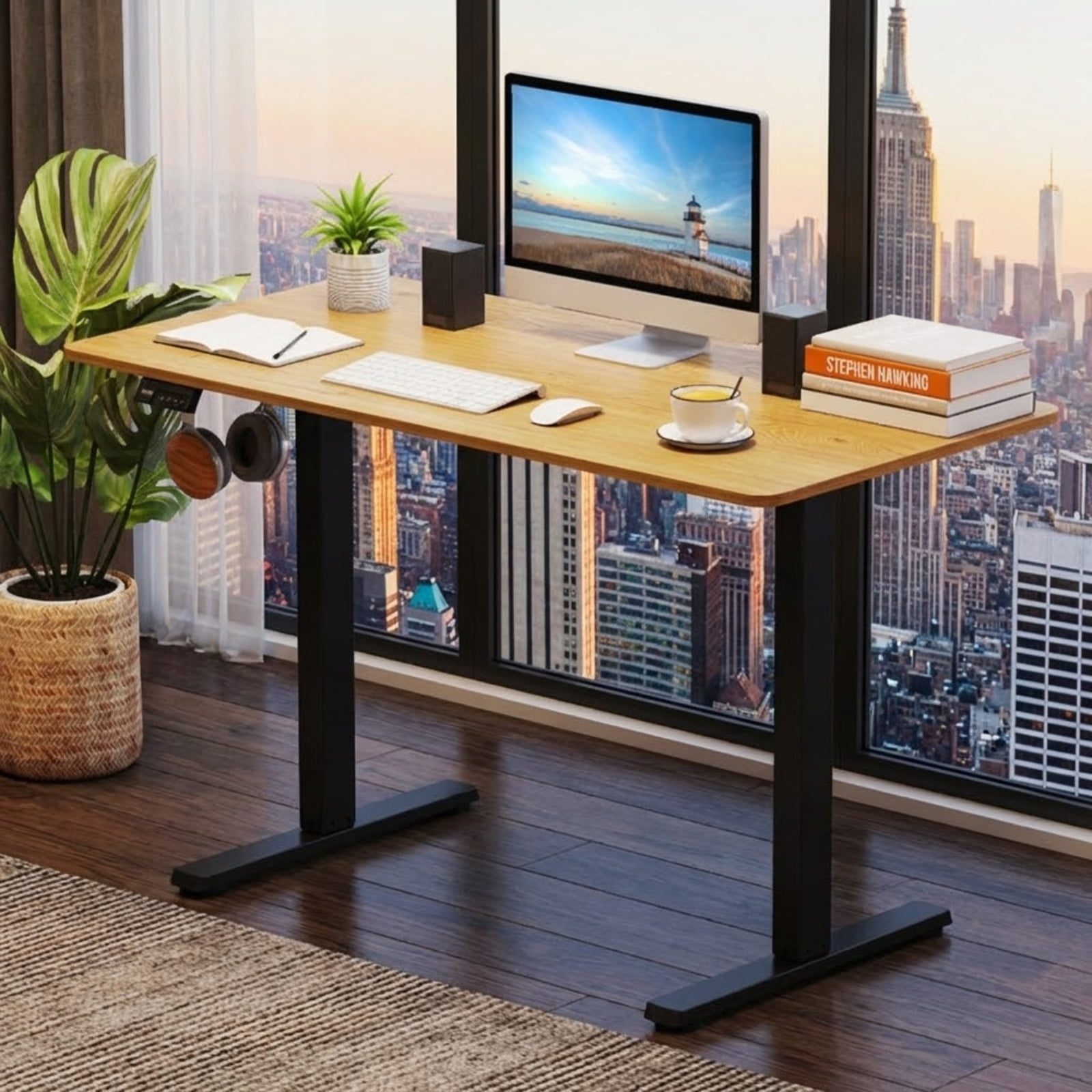 Furnibear Electric Standing Desk Frame Adjustable Height Computer Desk Base with LED Display Memory Presets 155 lbs Capacity Black