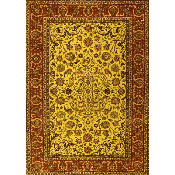 Ahgly Company Machine Washable Indoor Rectangle Persian Yellow Traditional Area Rugs, 5' x 7'