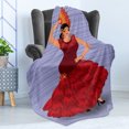 thumbnail image 4 of Spanish Soft Flannel Fleece Throw Blanket, Daincing Cartoon Lady with a Fan and Ethnic Clothes, Cozy Plush for Indoor and Outdoor Use, 60" x 80", Maroon Vermilion, by Ambesonne, 4 of 5