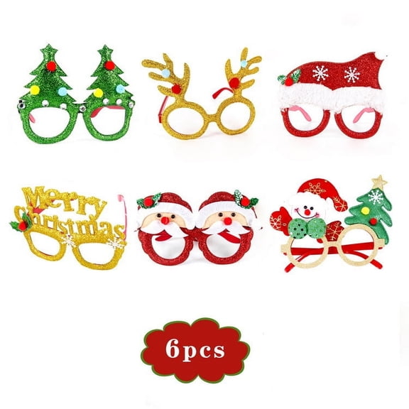 Christmas Glasses Glitter Holiday Party Glasses Frames Christmas Decoration Accessories Costume Eyeglasses for Christmas Parties Holiday Favors (One Size Fits All)
