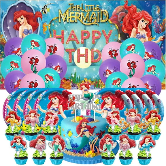 Mermaid Birthday Party Supplies Balloons Paper Plates Decoration Cake Topper Decor Tableware Banner Backdrop
