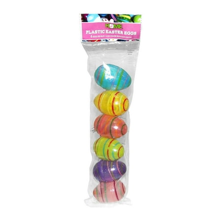 Iridescent Stripes Decorated Plastic Easter Eggs Containers, 6 Count