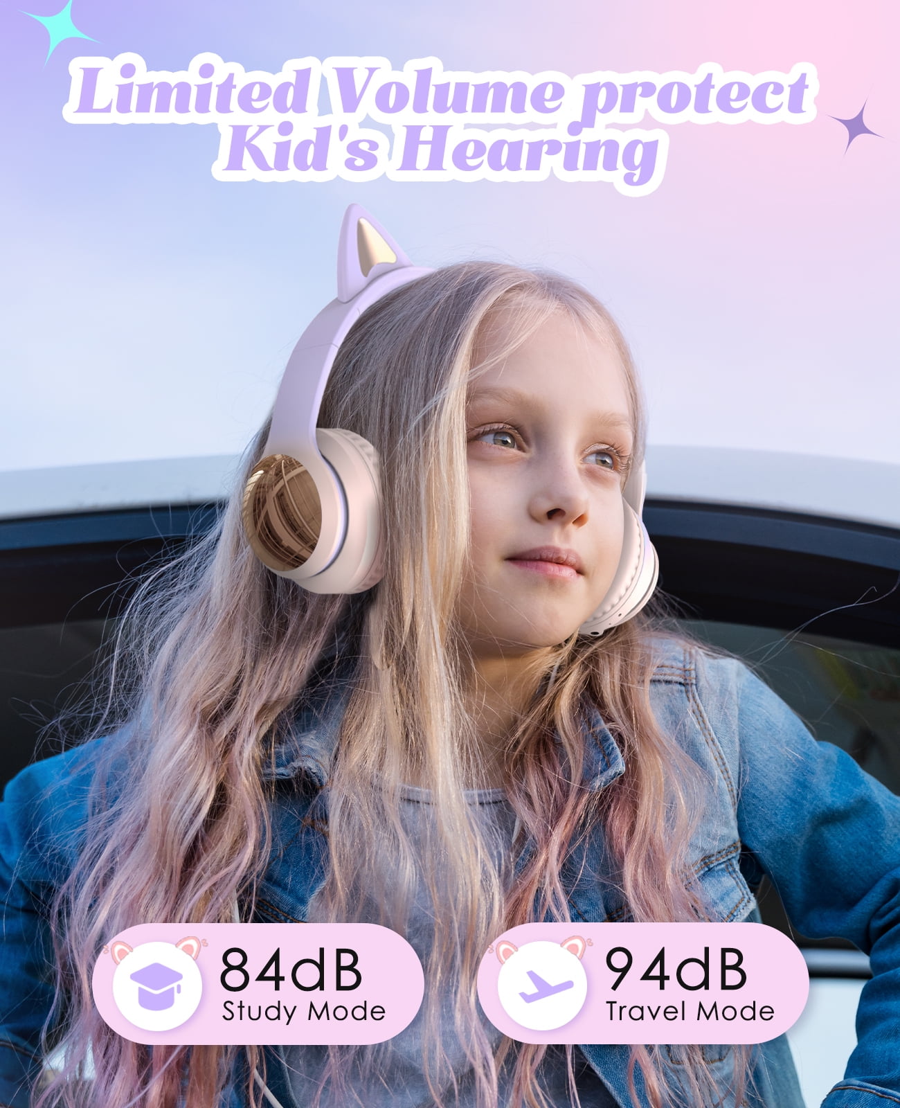 Kid Odyssey Wireless Cat Ear Headphones with LED Lights