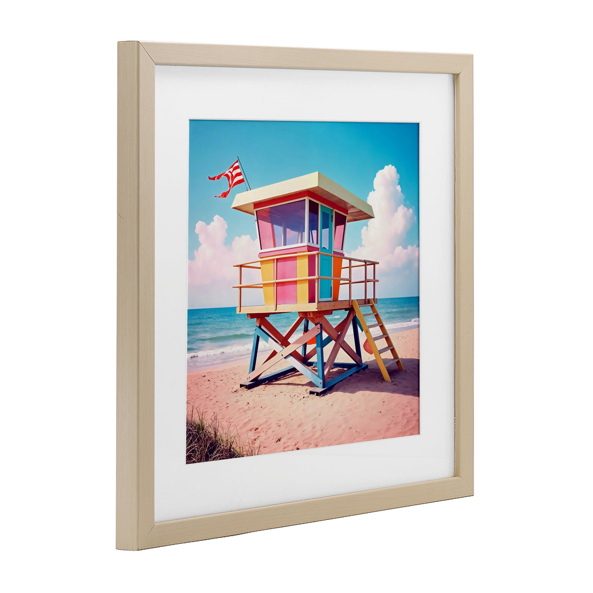 Stupell Industries Colorful Sunny Beach Tower Birch Framed Print Under Glass, design by Creative Studio