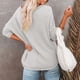 thumbnail image 4 of Top de manga larga con estampado de gofres para mujer, jersey de manga larga con cuello en V, holgado, informal, a la moda, color liso, color gris, M, 4 of 6
