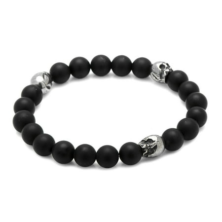 Cufflinks Inc Mens Thomas Onyx Stretch Bracelet In Pewter (Silver) - Jewelry New