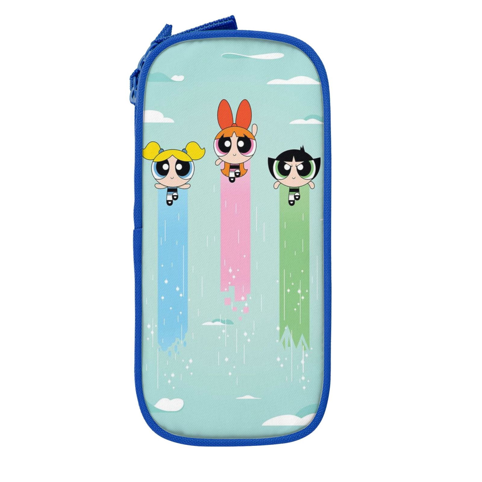 The Powerpuff Gi-rls Pencil Case Large Capacity Pencil Pouch Penbag Office Stationery Organizer Travel Makeup Bag Blue