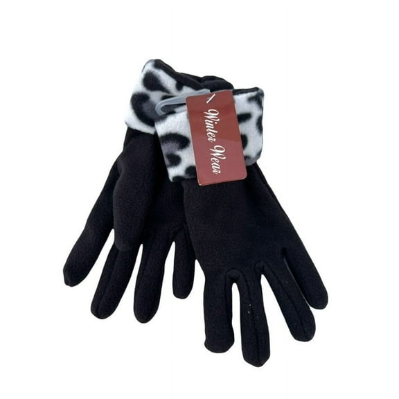 Black Leopard Print Fleece Gloves - Lady Winter Gloves