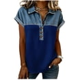 thumbnail image 2 of Mifsaly Plus Size Button Down Henley Shirts for Women Denim Patchwork Short Sleeve Blouses Collared Dressy Casual Loose Fit Summer Shirt 2026 XXXL, 2 of 5