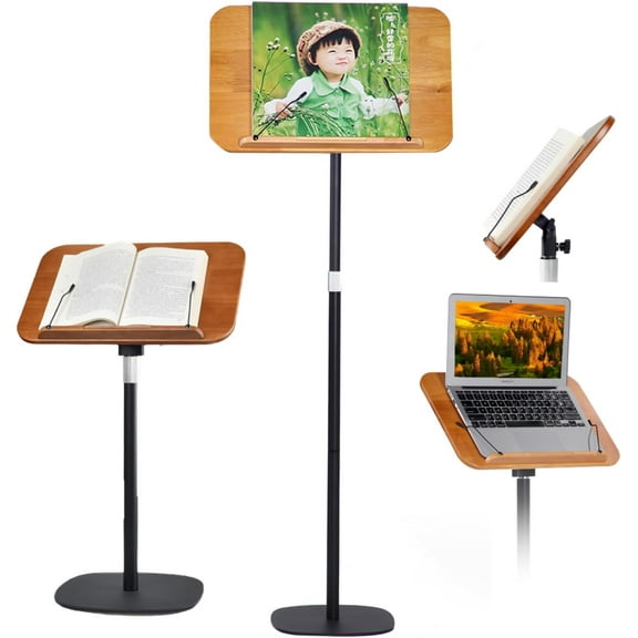 Adjustable to 67in Standing Book Stand, Book Holders for Reading Hands Free with Pedestal,Wood Music Sheet ，Podium& Bible& Cookbooks Display Stands