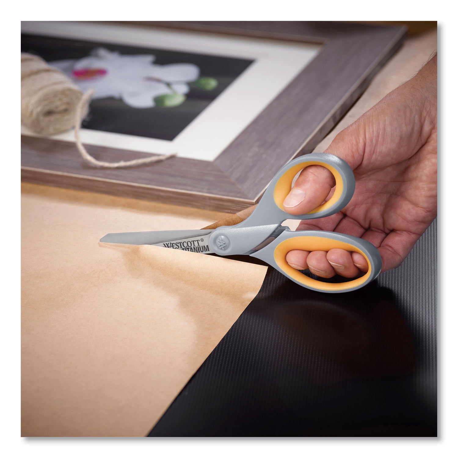 Acme Titanium Bonded Scissors, 8" Long, 3.5" Cut Length, Gray/Yellow Straight Handle Acm13529