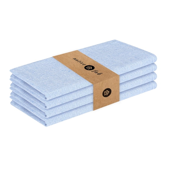 Native Fab Chambray Dinner Table Cotton Napkin Reusable 17"x17" Set of 4 - Sky Blue