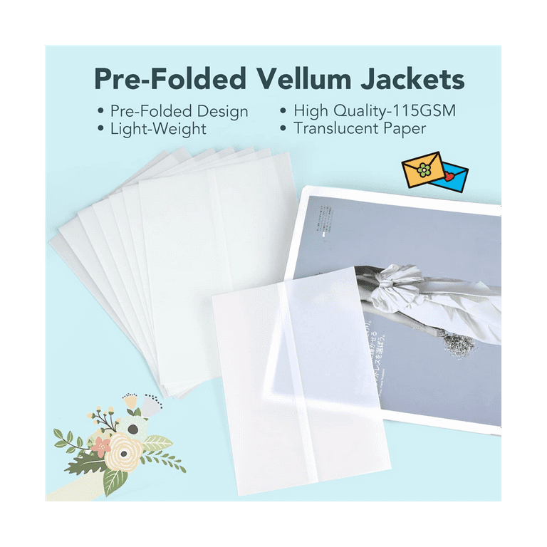 Qtmnekly 120Pcs Pre-Folded Vellum Paper, Printable Vellum Jackets  Translucent Vellum Paper 5X7 Inch Vellum Paper Wraps 