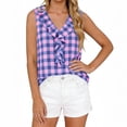 thumbnail image 5 of Mifsaly Womens Ruffle V Neck Tank Tops Plaid Sleeveless Blouse Elegant Flounce Trim Summer Shirts Lightweight Fashion Casual Loose Fit Tunic Top Purple,S, 5 of 5
